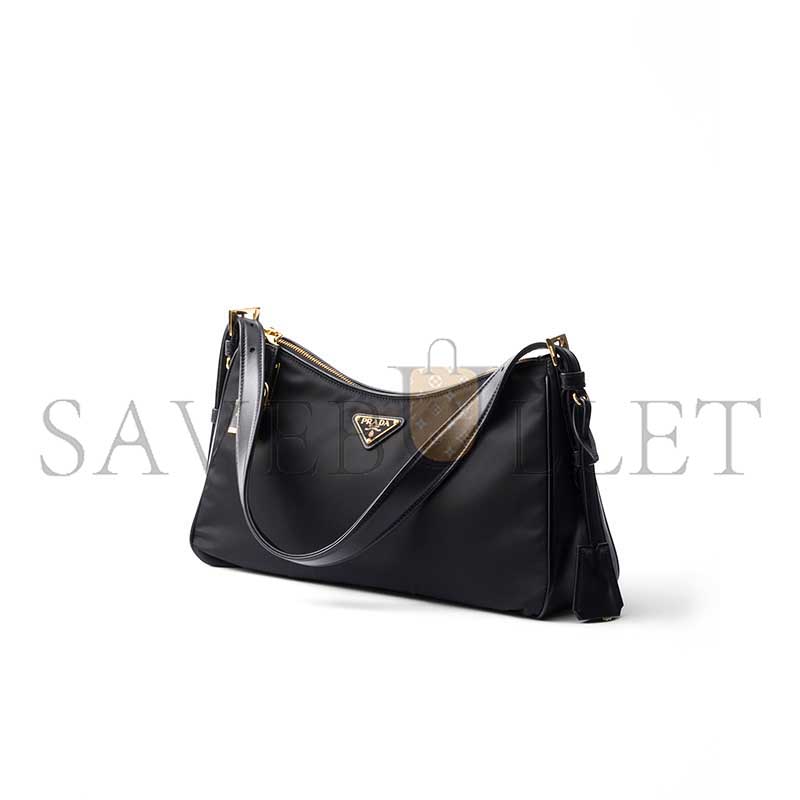 PRADA AIMÉE LARGE RE-NYLON AND LEATHER SHOULDER BAG WITH PADLOCK 1BC232 (34*19.5*10cm)